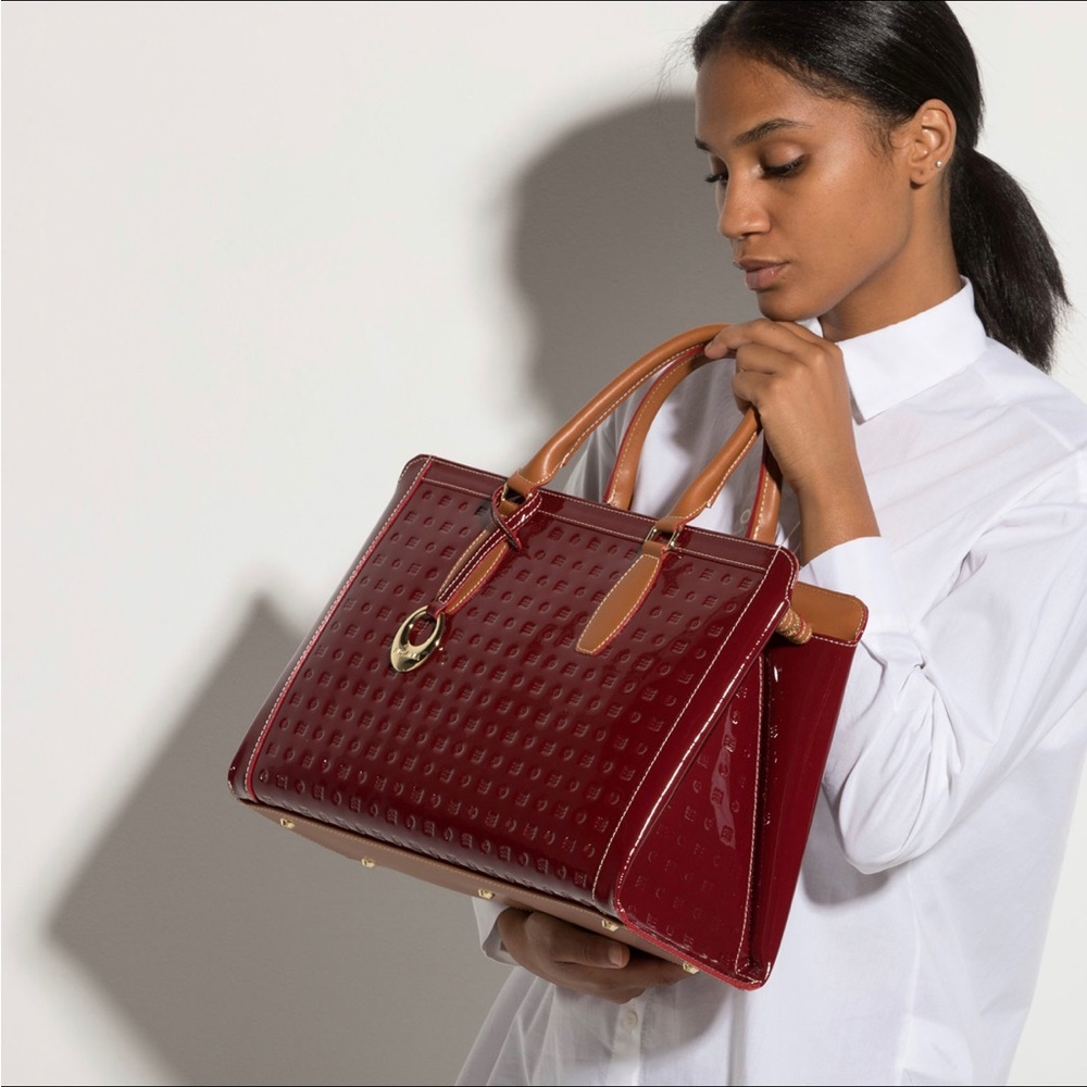 New Arcadia Red Italian Patent Leather-Shoulder Large Business Tote Bag